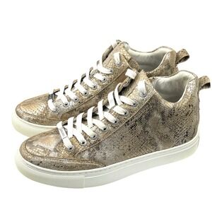 J/Slides High Top Sneakers Women 7.5 Gold Excellent Metallic Snakeskin Studded